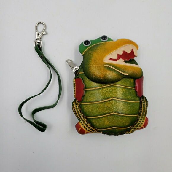 Dino Alligator Handmade Cool Reptile Gift Leather Wristlet Wallet Zip Coin Purse - Picture 5 of 12